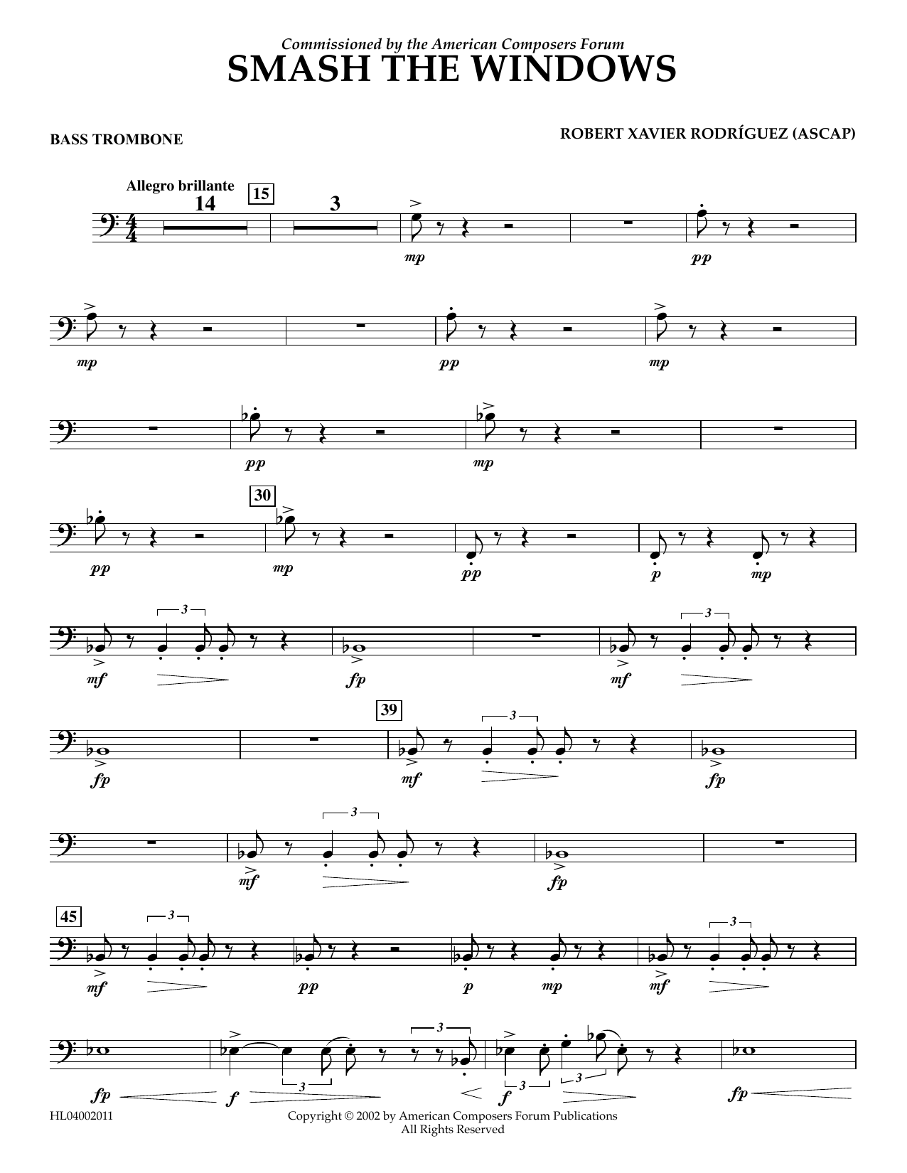 Robert Xavier Rodríguez Smash the Windows - Bass Trombone Sheet Music Notes & Chords for Concert Band - Download or Print PDF