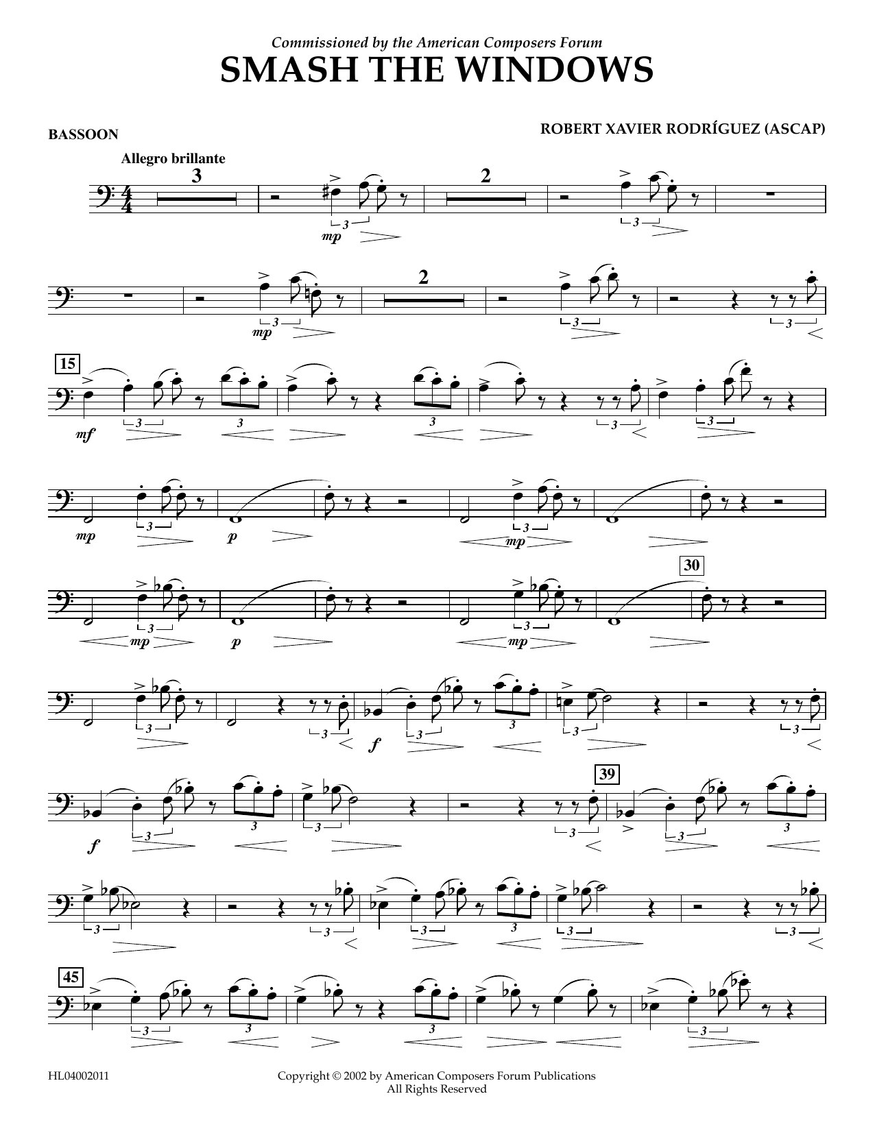 Robert Xavier Rodríguez Smash the Windows - Bassoon Sheet Music Notes & Chords for Concert Band - Download or Print PDF