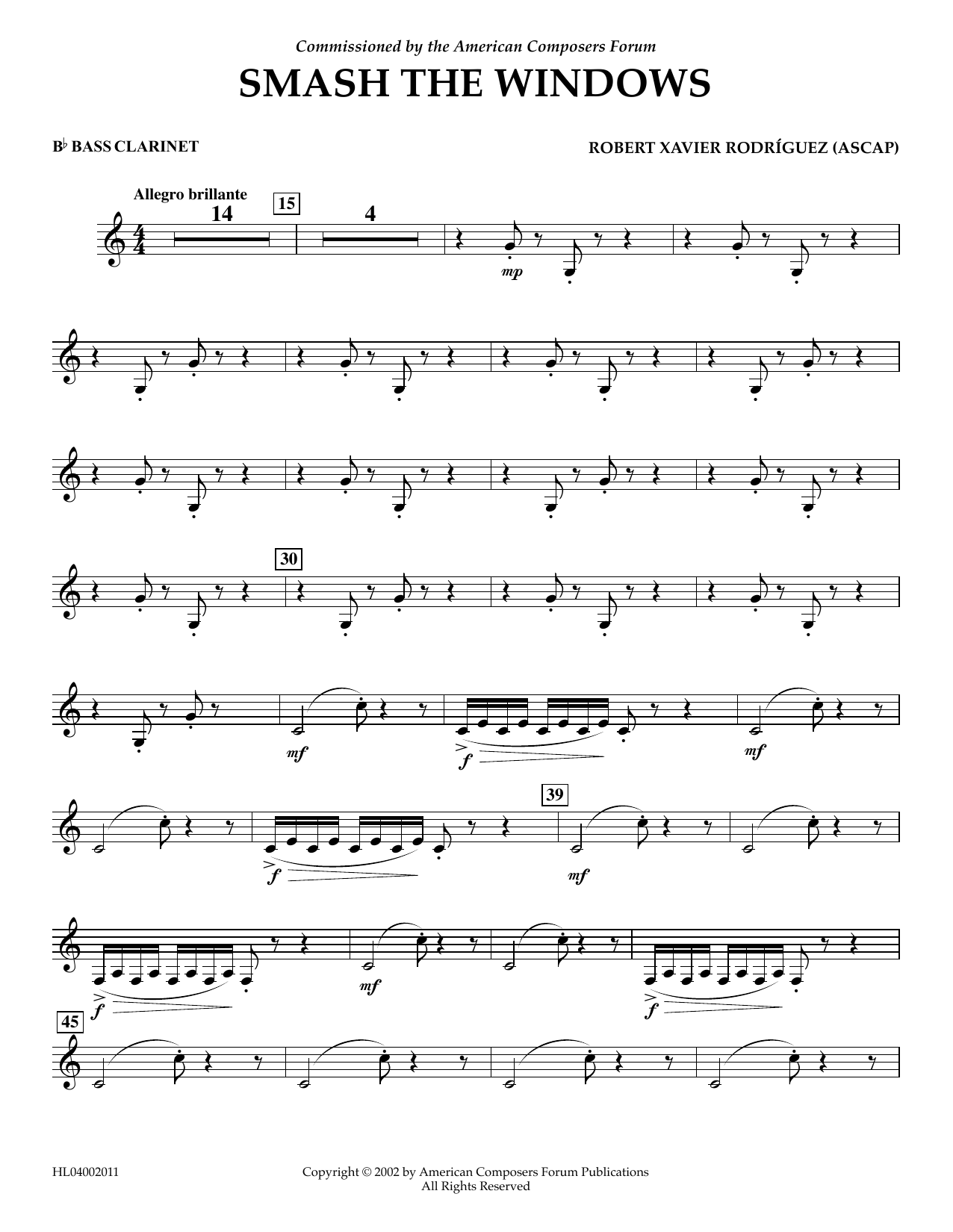 Robert Xavier Rodríguez Smash the Windows - Bb Bass Clarinet Sheet Music Notes & Chords for Concert Band - Download or Print PDF