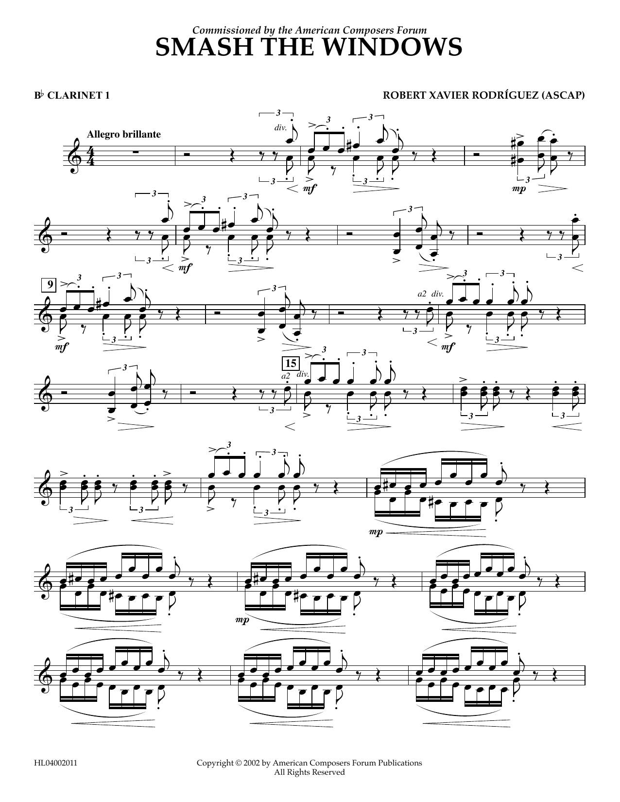 Robert Xavier Rodríguez Smash the Windows - Bb Clarinet 1 Sheet Music Notes & Chords for Concert Band - Download or Print PDF