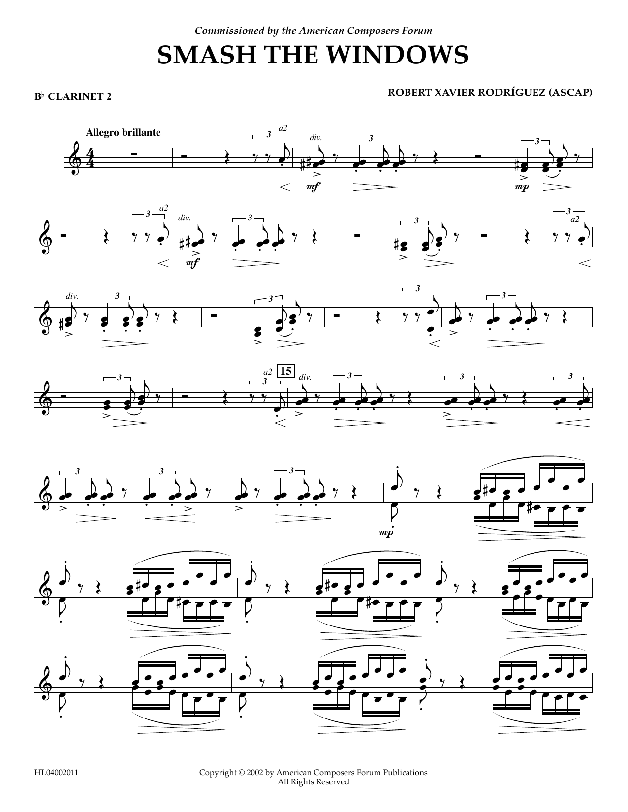 Robert Xavier Rodríguez Smash the Windows - Bb Clarinet 2 Sheet Music Notes & Chords for Concert Band - Download or Print PDF