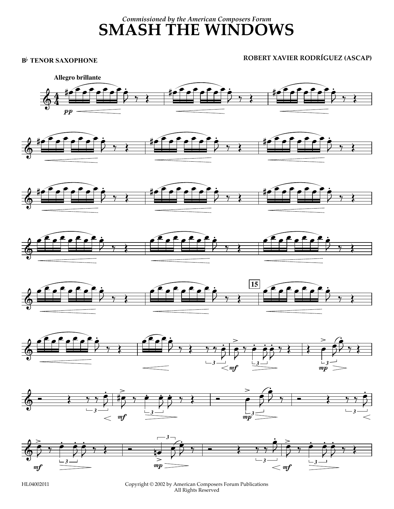 Robert Xavier Rodríguez Smash the Windows - Bb Tenor Saxophone Sheet Music Notes & Chords for Concert Band - Download or Print PDF
