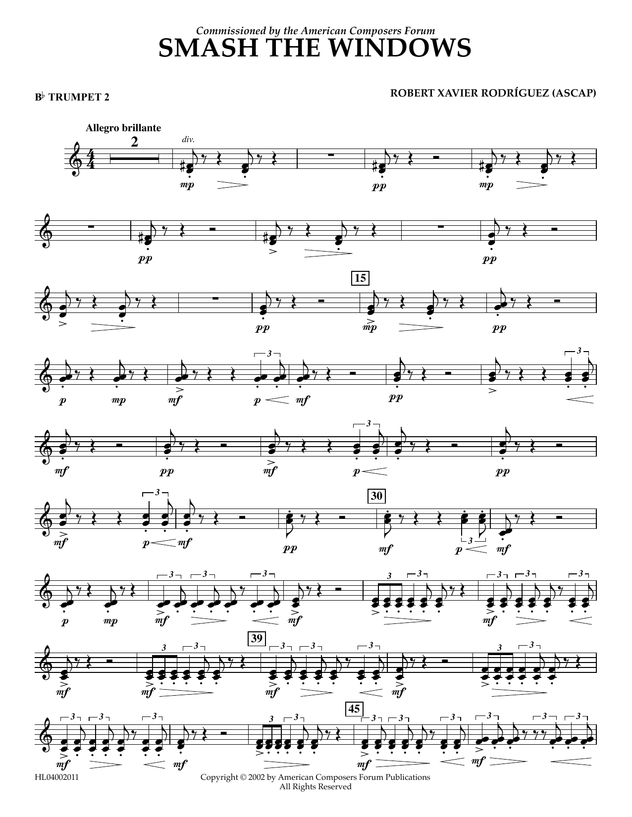 Robert Xavier Rodríguez Smash the Windows - Bb Trumpet 2 Sheet Music Notes & Chords for Concert Band - Download or Print PDF