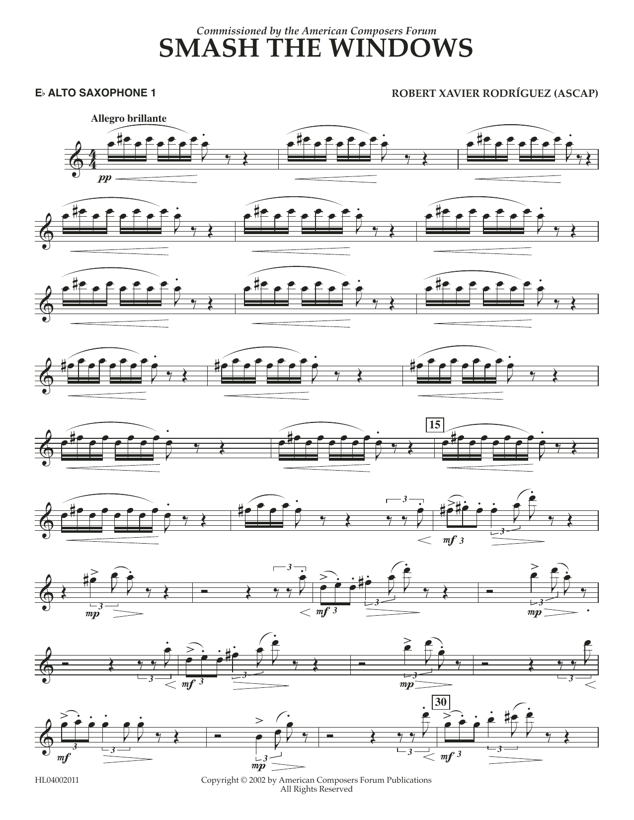Robert Xavier Rodríguez Smash the Windows - Eb Alto Sax 1 Sheet Music Notes & Chords for Concert Band - Download or Print PDF