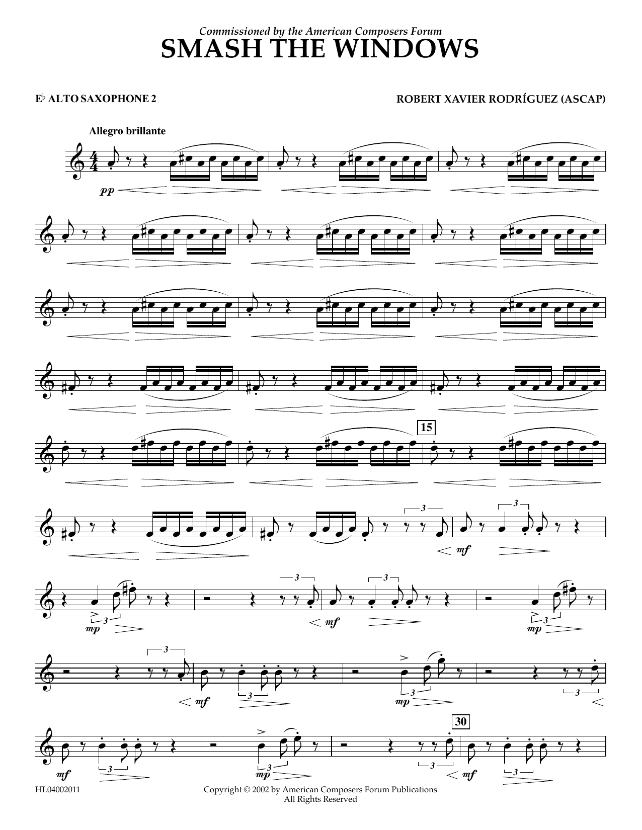 Robert Xavier Rodríguez Smash the Windows - Eb Alto Sax 2 Sheet Music Notes & Chords for Concert Band - Download or Print PDF