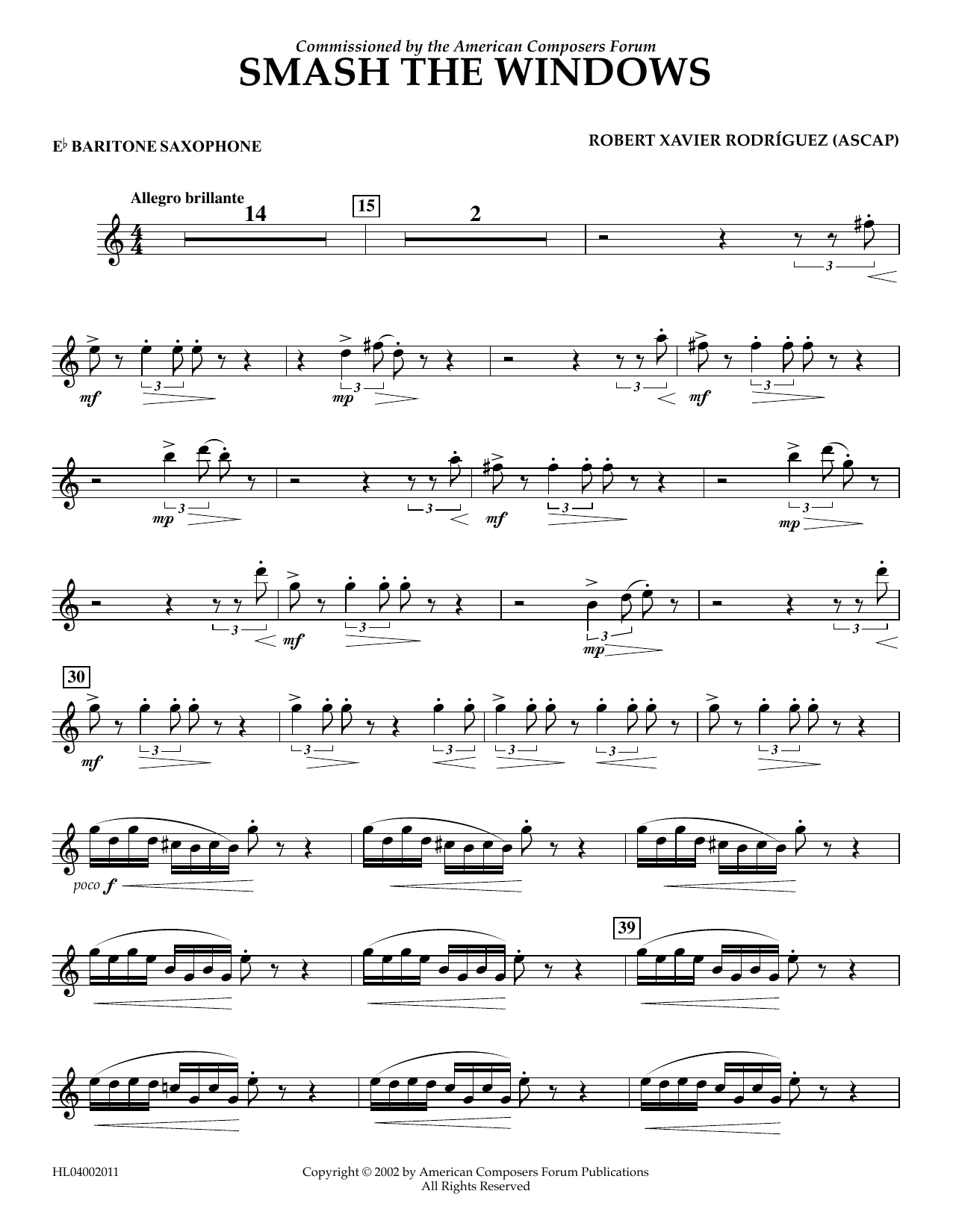 Robert Xavier Rodríguez Smash the Windows - Eb Baritone Saxophone Sheet Music Notes & Chords for Concert Band - Download or Print PDF