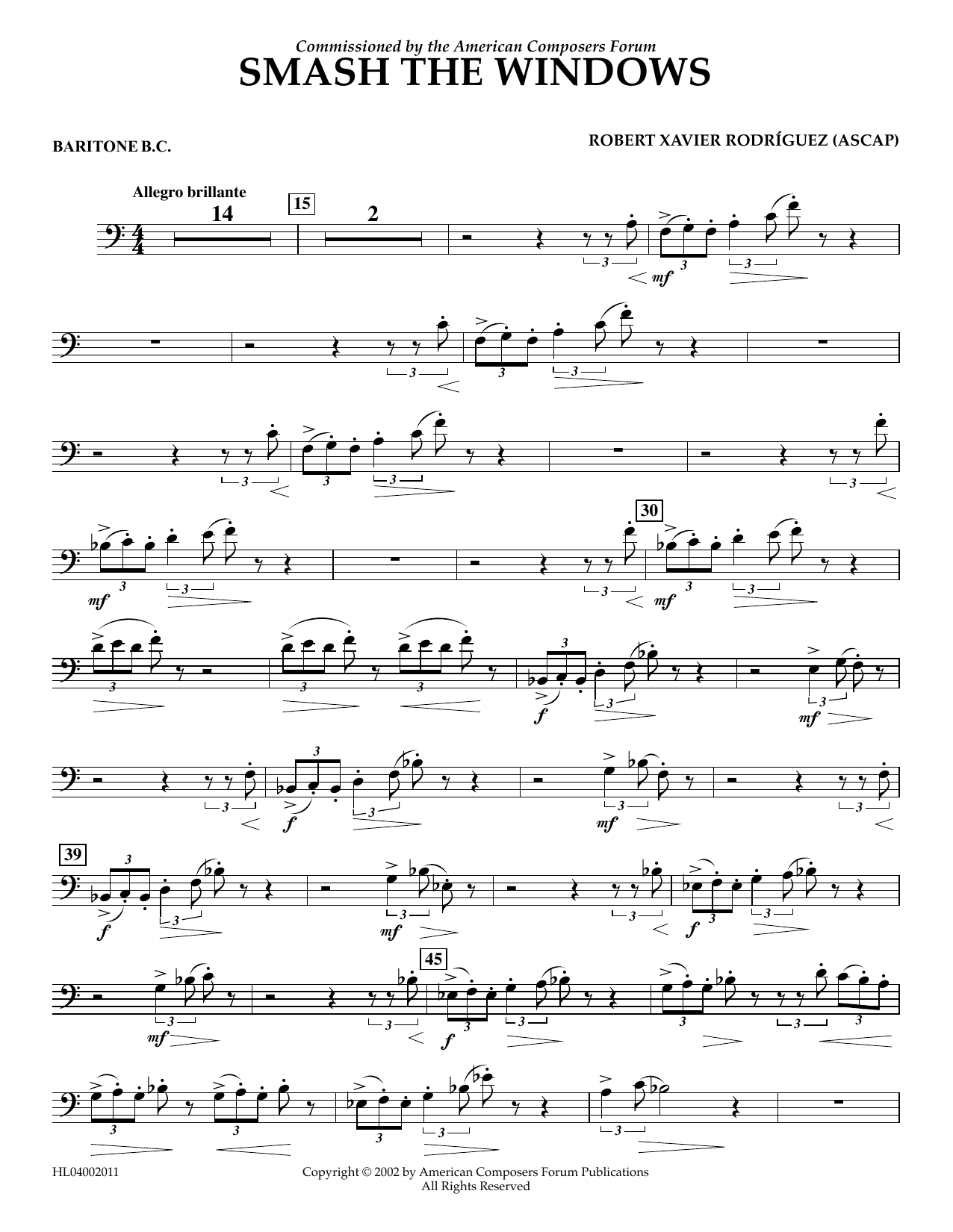 Robert Xavier Rodríguez Smash the Windows - Euphonium in Bass Clef Sheet Music Notes & Chords for Concert Band - Download or Print PDF