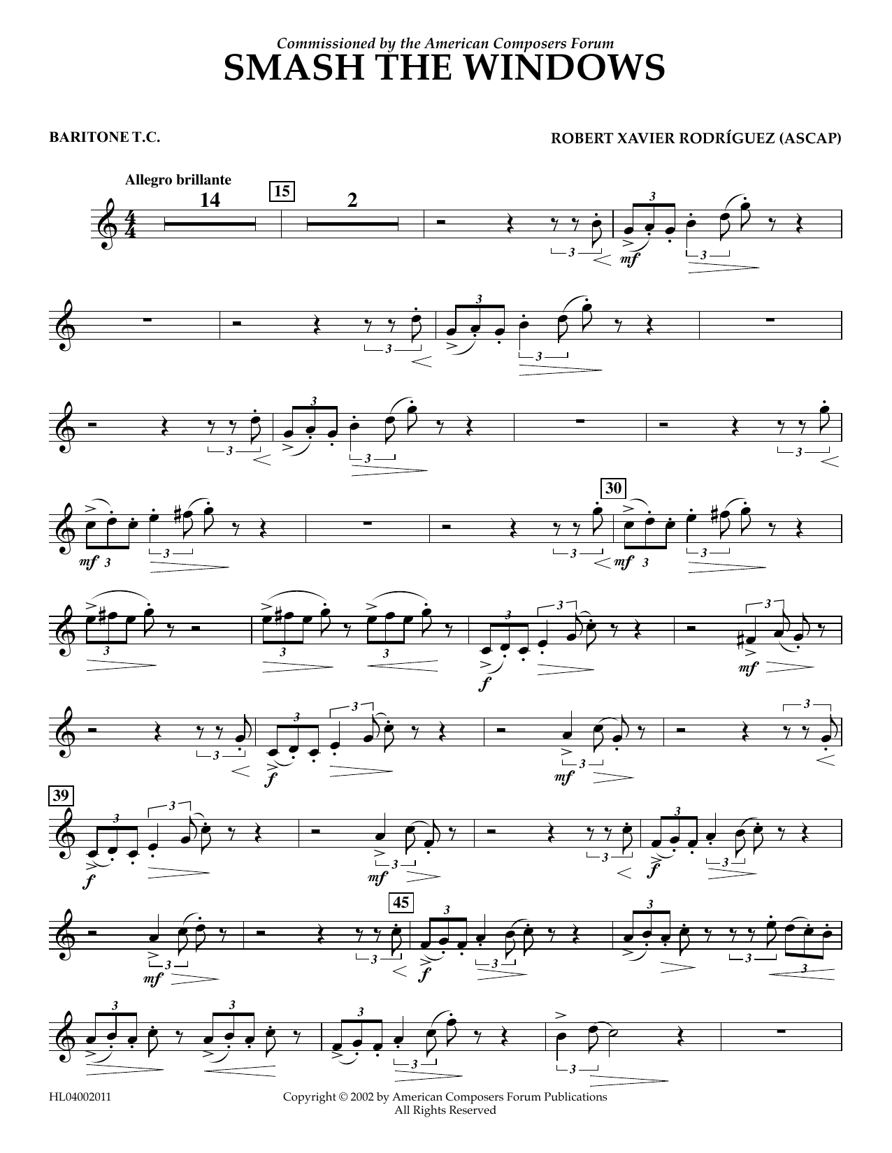 Robert Xavier Rodríguez Smash the Windows - Euphonium in Treble Clef Sheet Music Notes & Chords for Concert Band - Download or Print PDF
