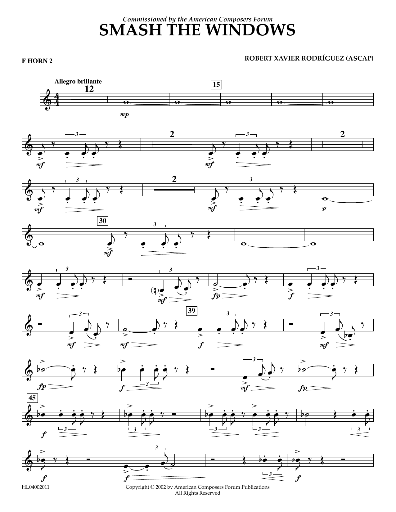 Robert Xavier Rodríguez Smash the Windows - F Horn 2 Sheet Music Notes & Chords for Concert Band - Download or Print PDF