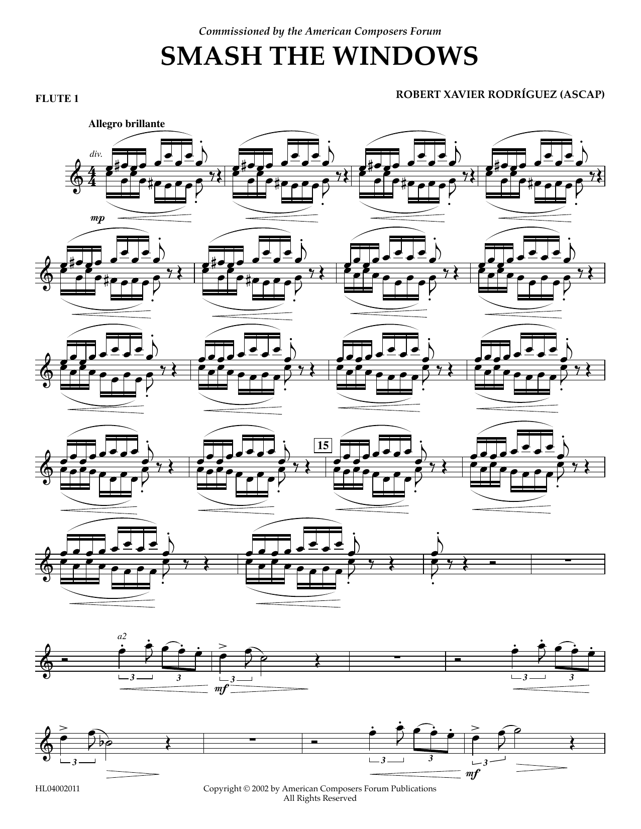 Robert Xavier Rodríguez Smash the Windows - Flute 1 Sheet Music Notes & Chords for Concert Band - Download or Print PDF