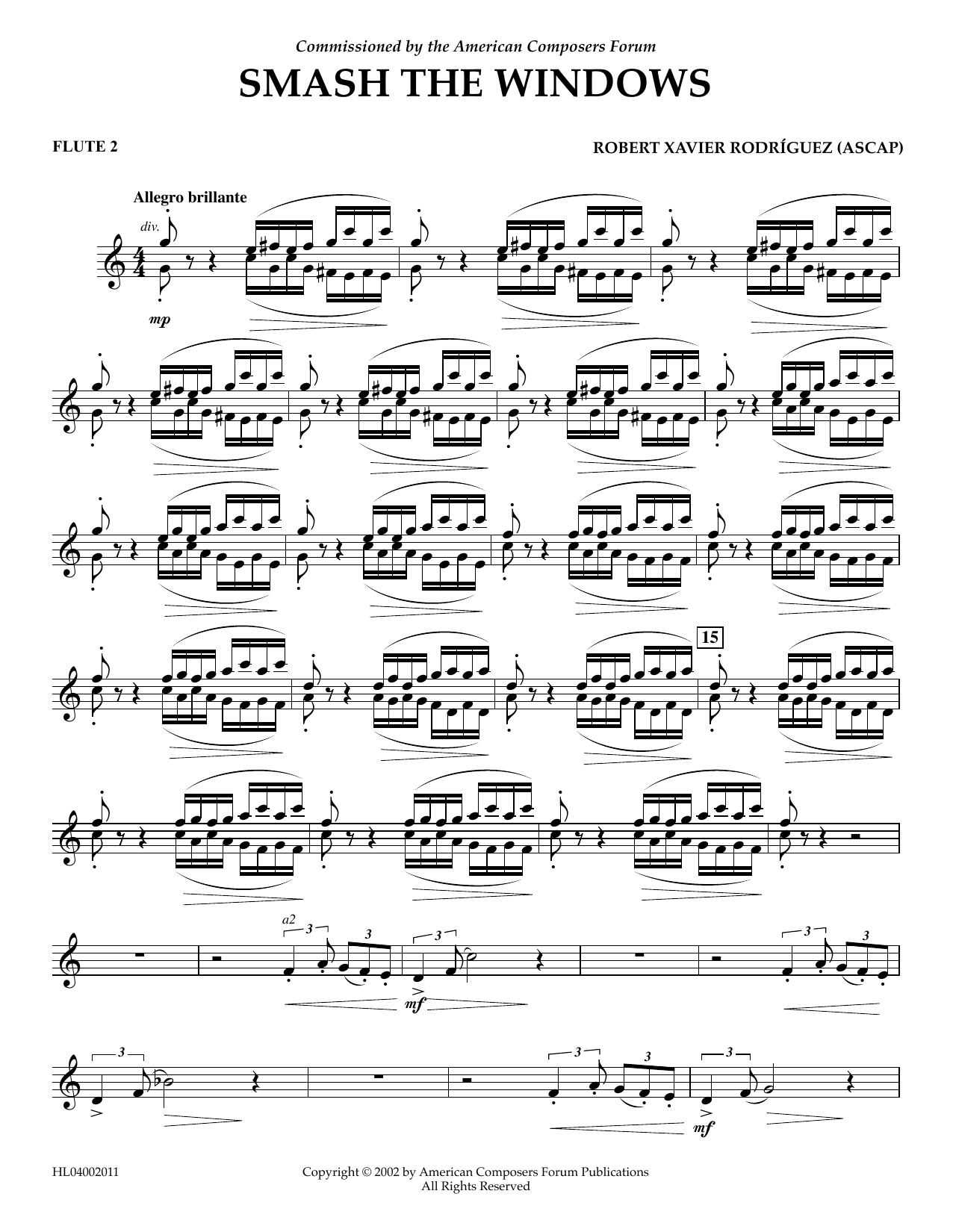 Robert Xavier Rodríguez Smash the Windows - Flute 2 Sheet Music Notes & Chords for Concert Band - Download or Print PDF