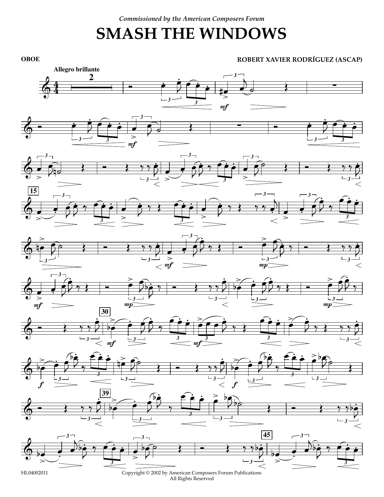 Robert Xavier Rodríguez Smash the Windows - Oboe Sheet Music Notes & Chords for Concert Band - Download or Print PDF
