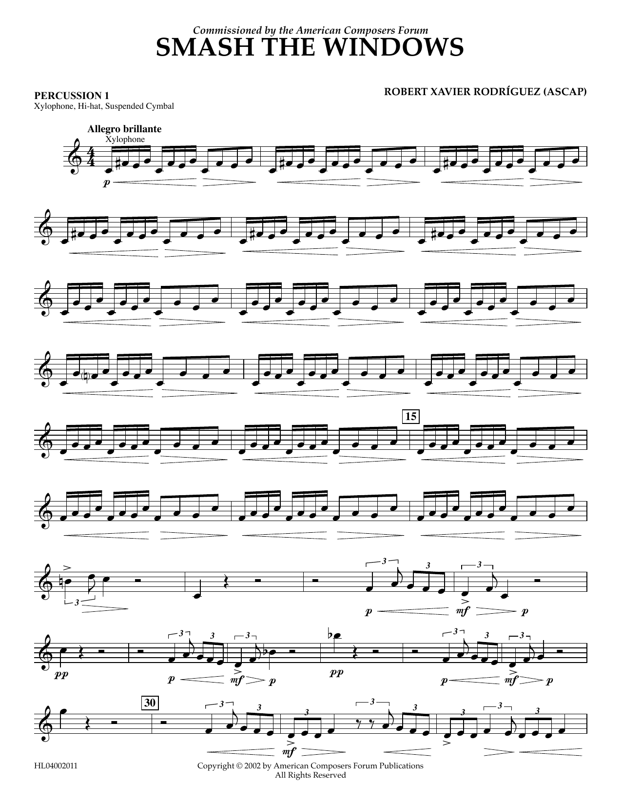 Robert Xavier Rodríguez Smash the Windows - Percussion 1 Sheet Music Notes & Chords for Concert Band - Download or Print PDF
