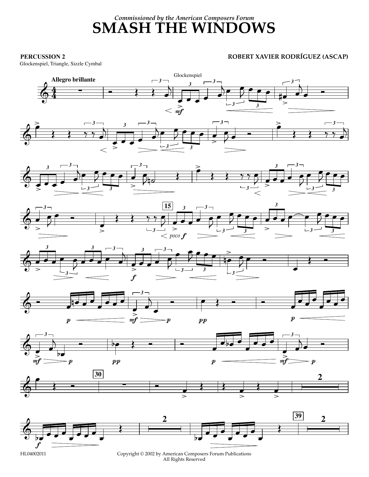 Robert Xavier Rodríguez Smash the Windows - Percussion 2 Sheet Music Notes & Chords for Concert Band - Download or Print PDF
