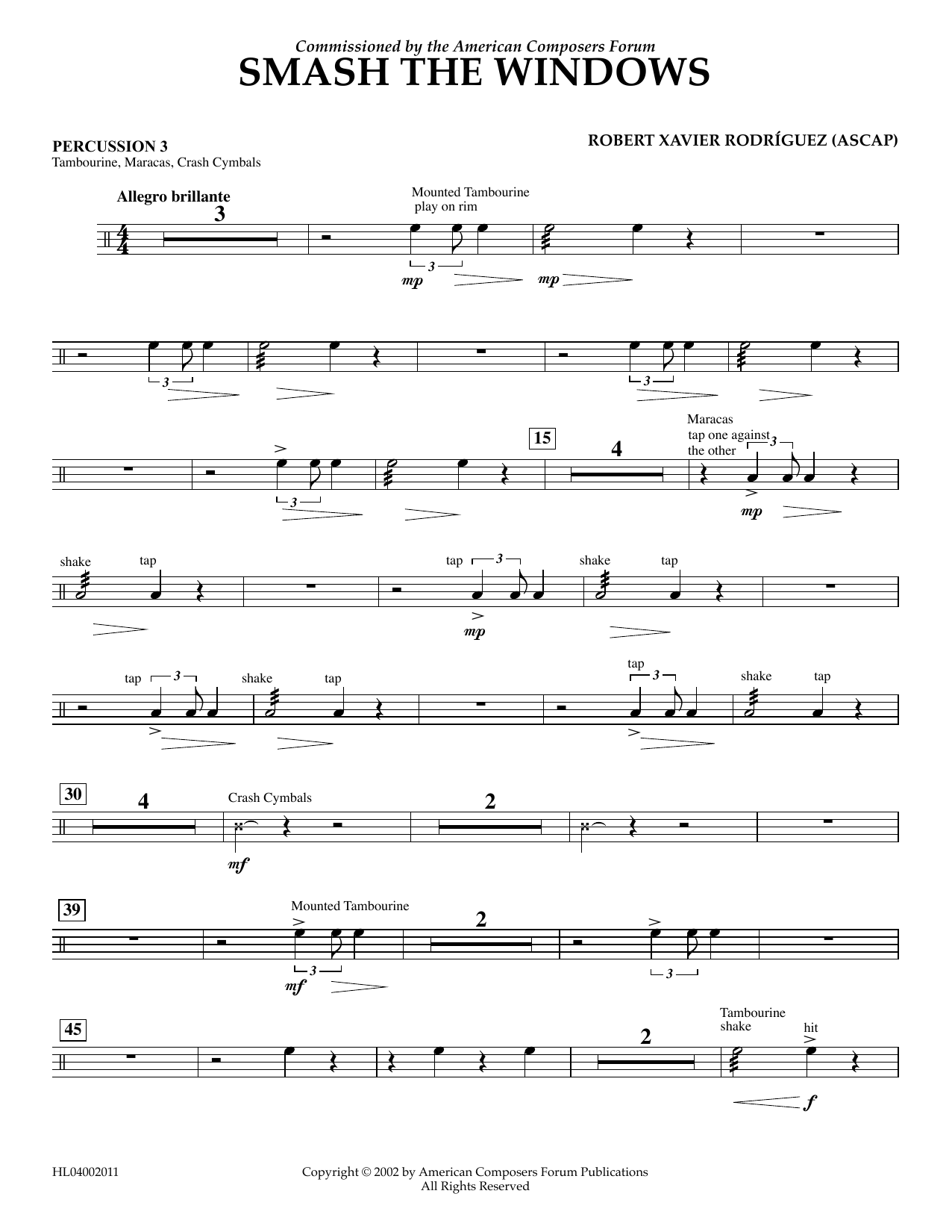 Robert Xavier Rodríguez Smash the Windows - Percussion 3 Sheet Music Notes & Chords for Concert Band - Download or Print PDF