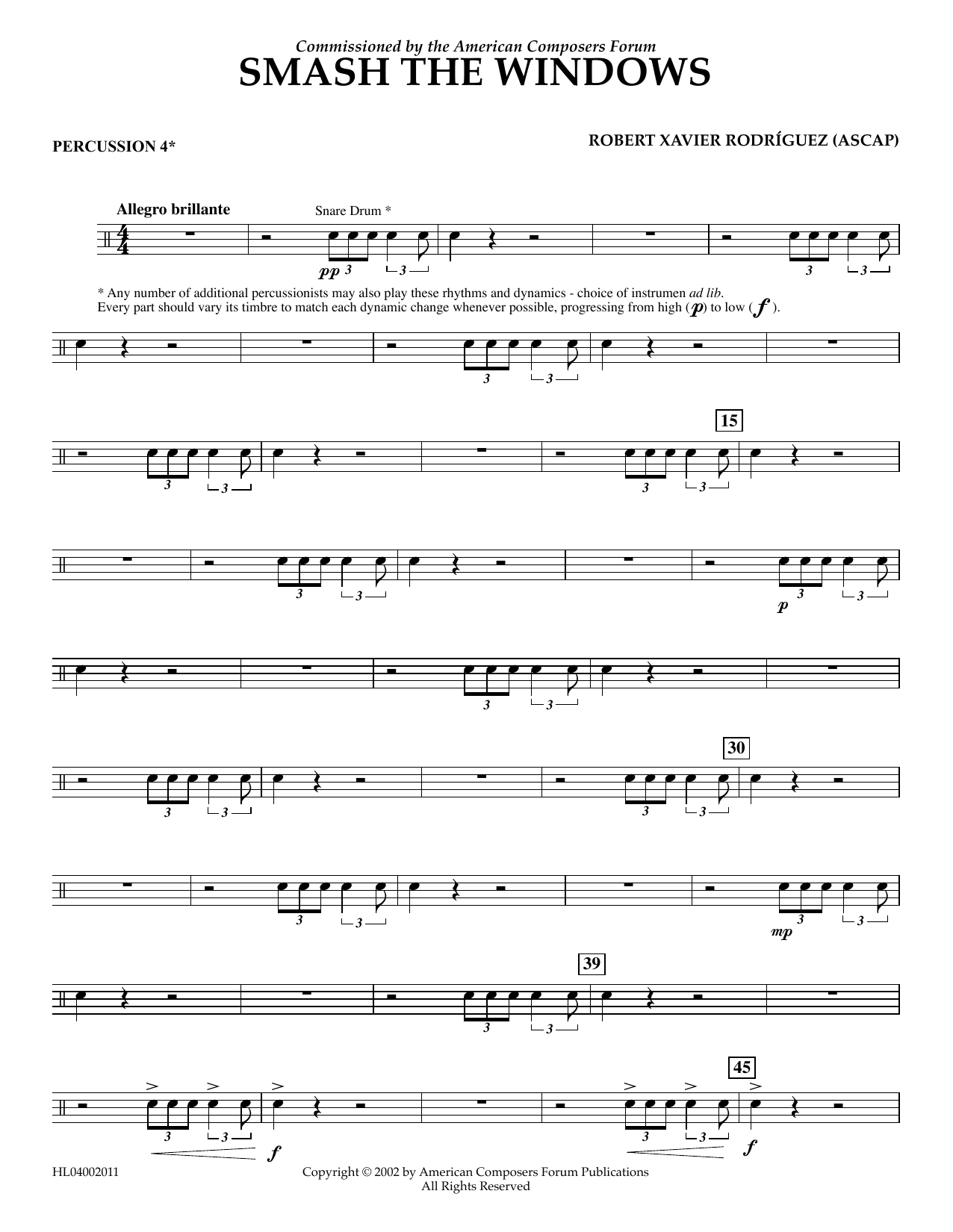 Robert Xavier Rodríguez Smash the Windows - Percussion 4 Sheet Music Notes & Chords for Concert Band - Download or Print PDF