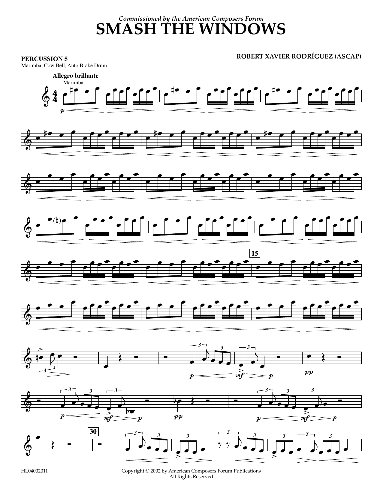 Robert Xavier Rodríguez Smash the Windows - Percussion 5 Sheet Music Notes & Chords for Concert Band - Download or Print PDF