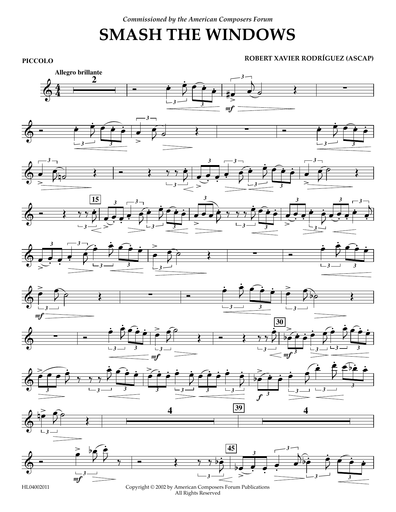 Robert Xavier Rodríguez Smash the Windows - Piccolo Sheet Music Notes & Chords for Concert Band - Download or Print PDF