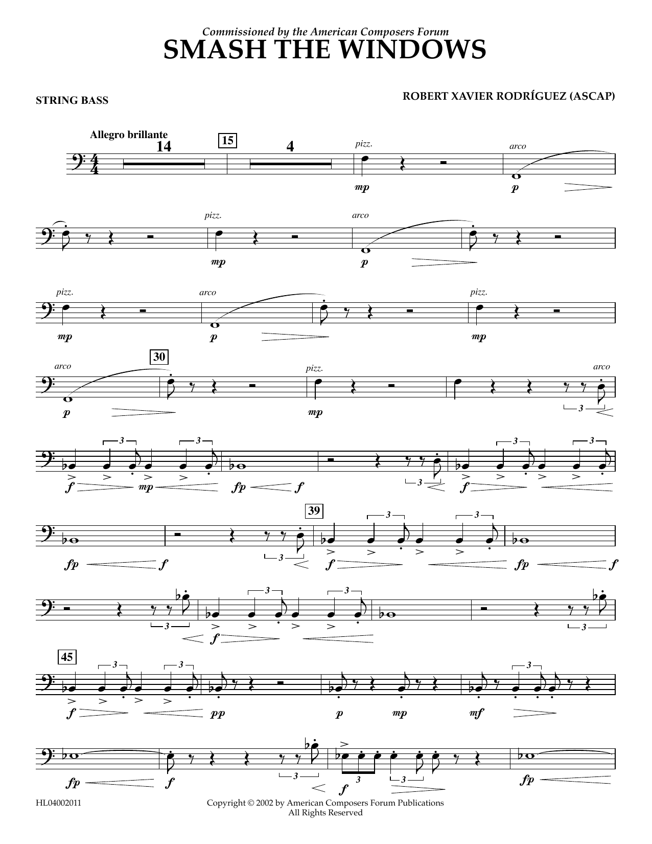 Robert Xavier Rodríguez Smash the Windows - String Bass Sheet Music Notes & Chords for Concert Band - Download or Print PDF