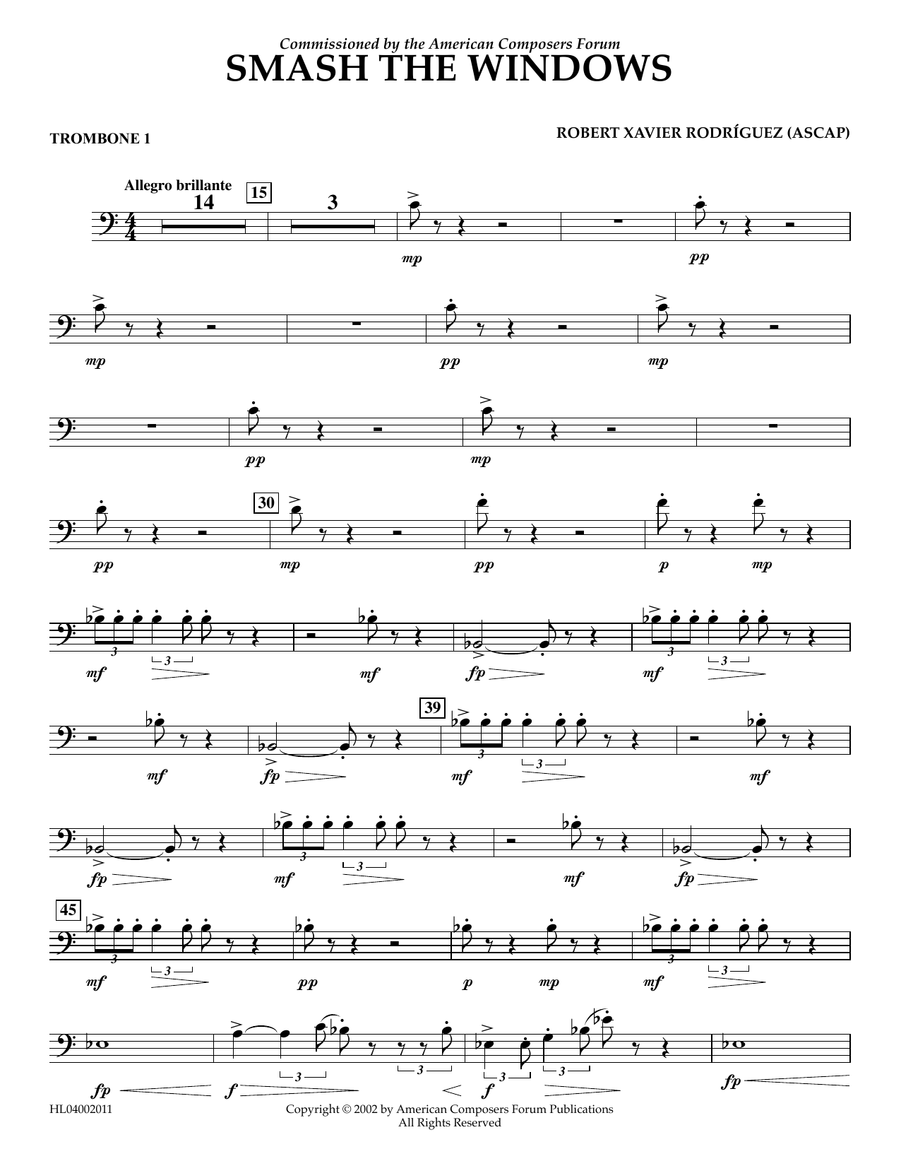 Robert Xavier Rodríguez Smash the Windows - Trombone 1 Sheet Music Notes & Chords for Concert Band - Download or Print PDF