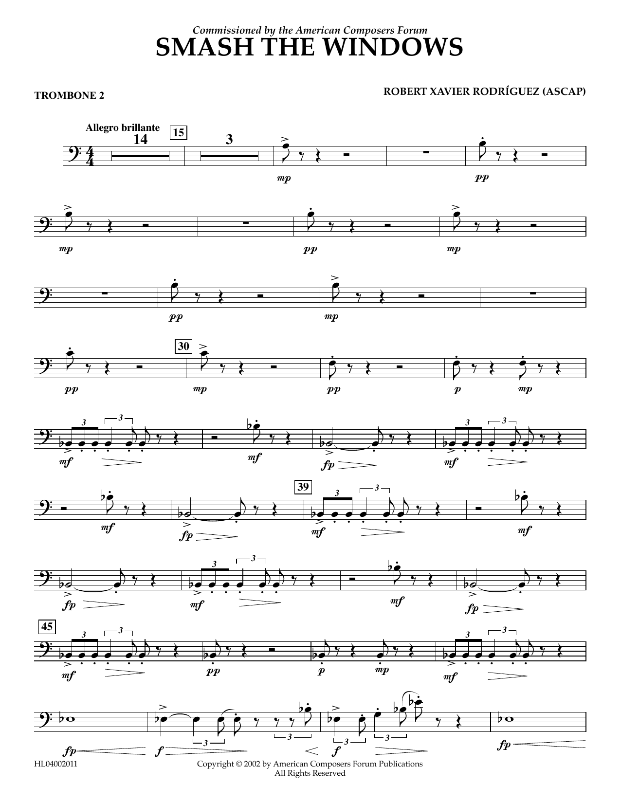 Robert Xavier Rodríguez Smash the Windows - Trombone 2 Sheet Music Notes & Chords for Concert Band - Download or Print PDF