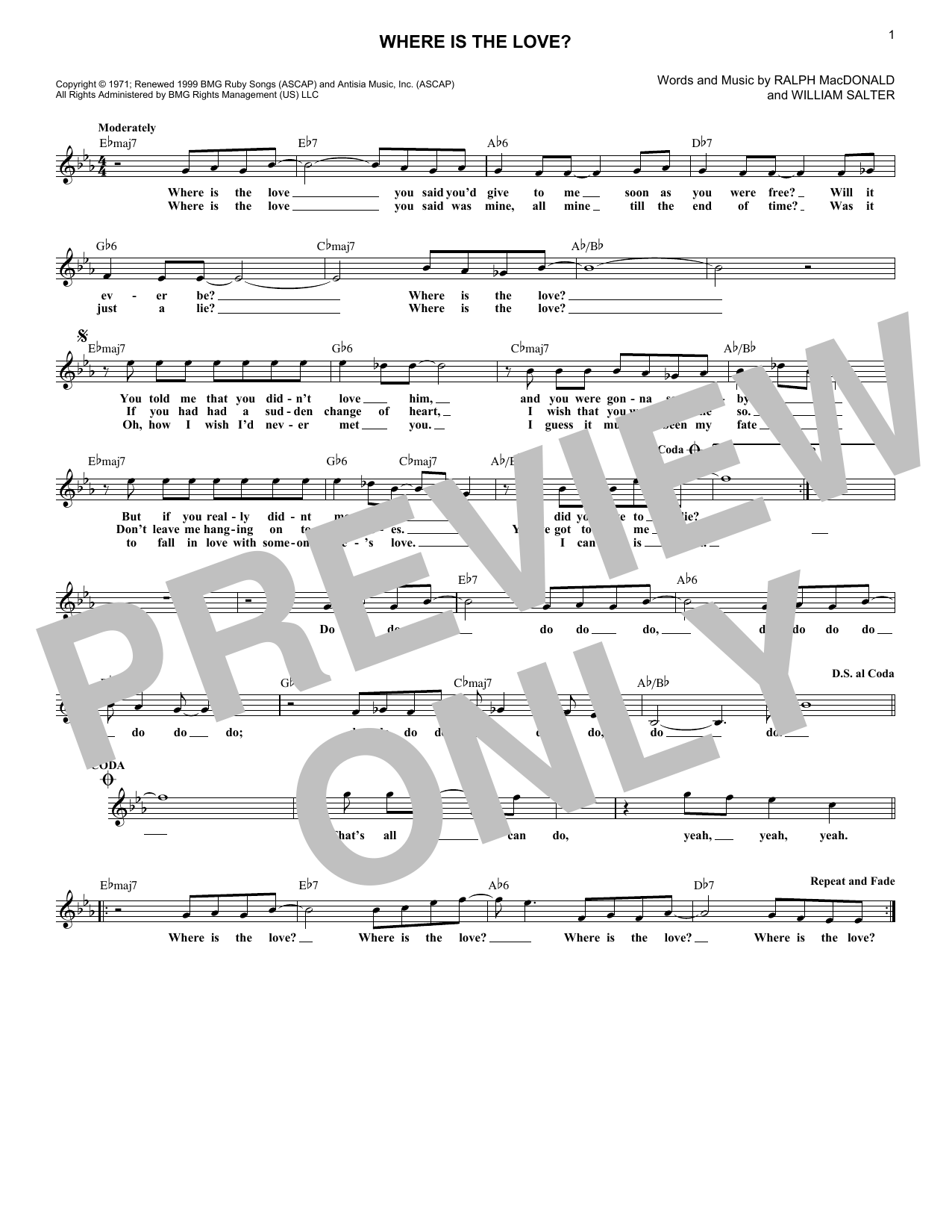 Roberta Flack and Donny Hathaway Where Is The Love? Sheet Music Notes & Chords for Real Book – Melody & Chords - Download or Print PDF