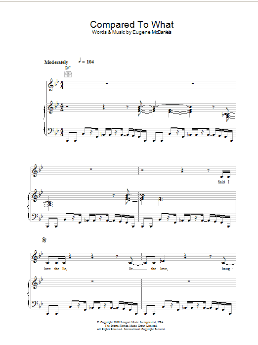 Roberta Flack Compared To What Sheet Music Notes & Chords for Piano, Vocal & Guitar - Download or Print PDF