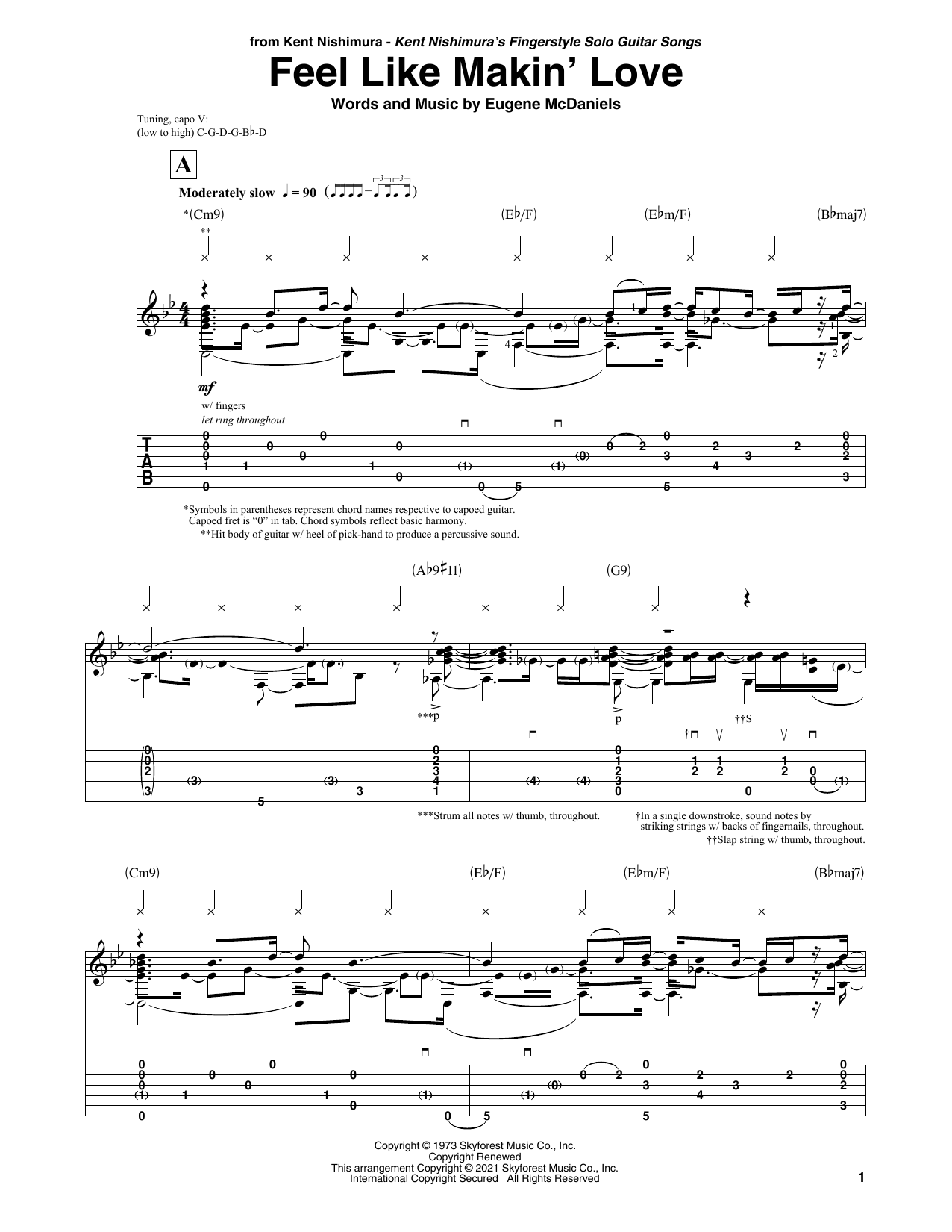 Roberta Flack Feel Like Makin' Love (arr. Kent Nishimura) Sheet Music Notes & Chords for Solo Guitar - Download or Print PDF