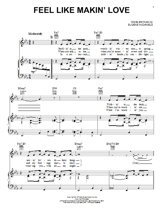 Roberta Flack Feel Like Makin' Love Sheet Music Notes & Chords for Piano, Vocal & Guitar (Right-Hand Melody) - Download or Print PDF