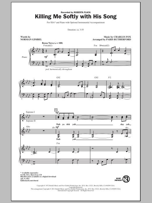 Roberta Flack Killing Me Softly With His Song (arr. Paris Rutherford) Sheet Music Notes & Chords for SATB - Download or Print PDF