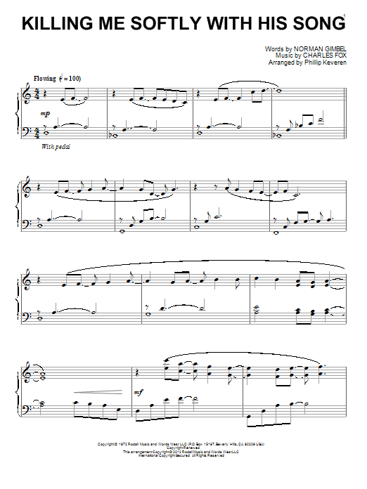 Roberta Flack Killing Me Softly With His Song Sheet Music Notes & Chords for Piano - Download or Print PDF