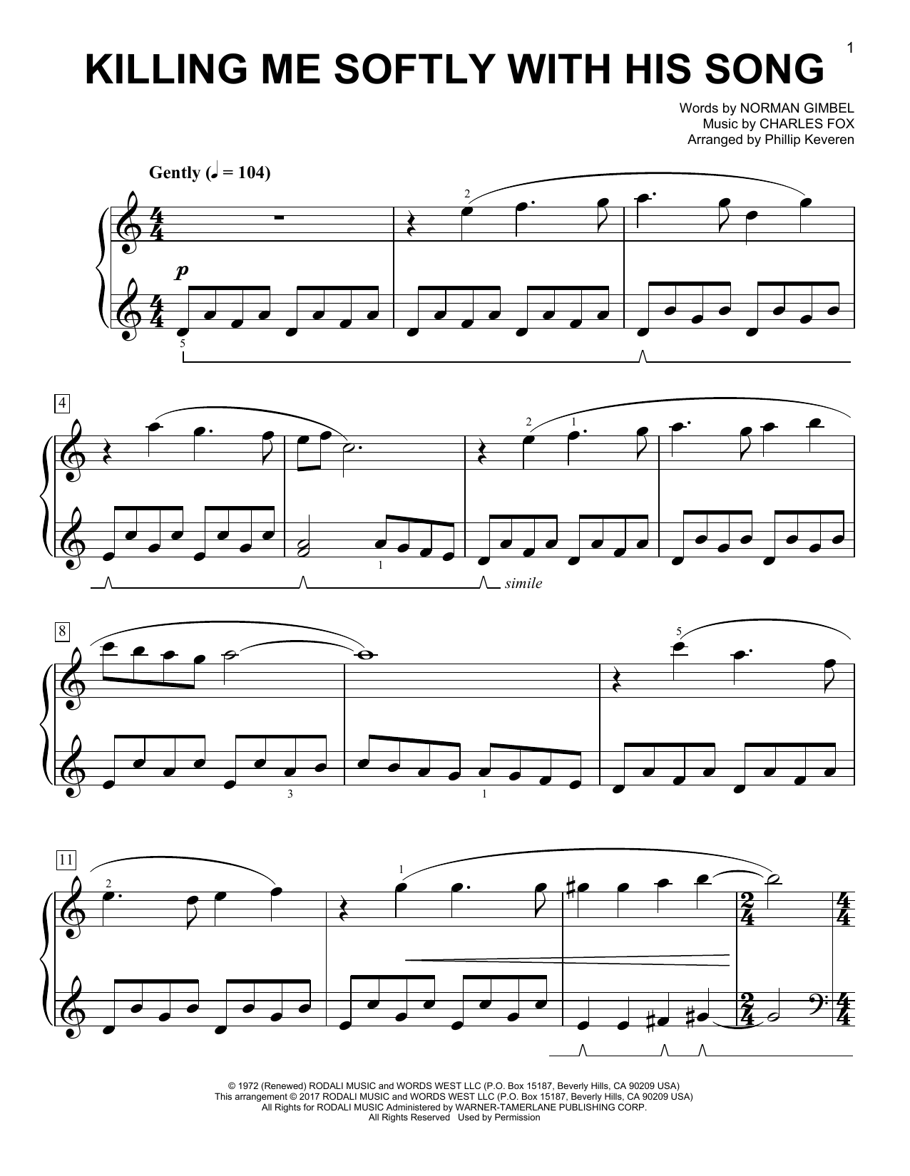 Roberta Flack Killing Me Softly With His Song [Classical version] (arr. Phillip Keveren) Sheet Music Notes & Chords for Easy Piano - Download or Print PDF