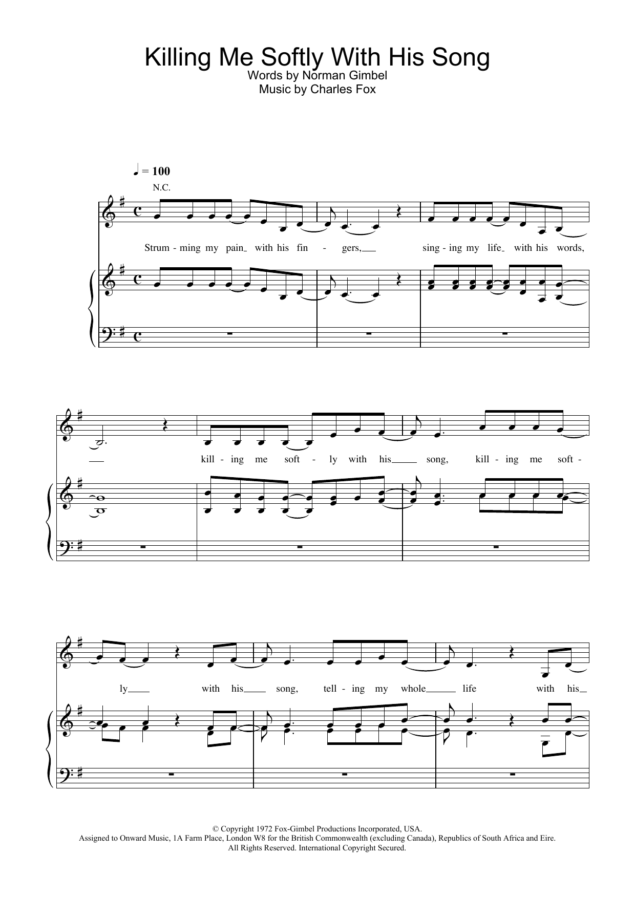Roberta Flack Killing Me Softly With His Song sheet music notes and chords. Download Printable PDF.