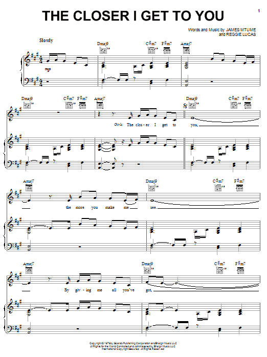 Roberta Flack The Closer I Get To You Sheet Music Notes & Chords for Piano, Vocal & Guitar (Right-Hand Melody) - Download or Print PDF Roberta Flack The Closer I Get To You Sheet Music Notes & Chords for Piano, Vocal & Guitar (Right-Hand Melody) - Download or Print PDF