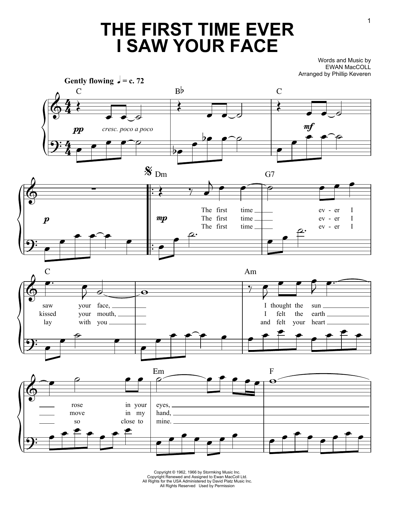 Roberta Flack The First Time Ever I Saw Your Face (arr. Phillip Keveren) Sheet Music Notes & Chords for Easy Piano - Download or Print PDF