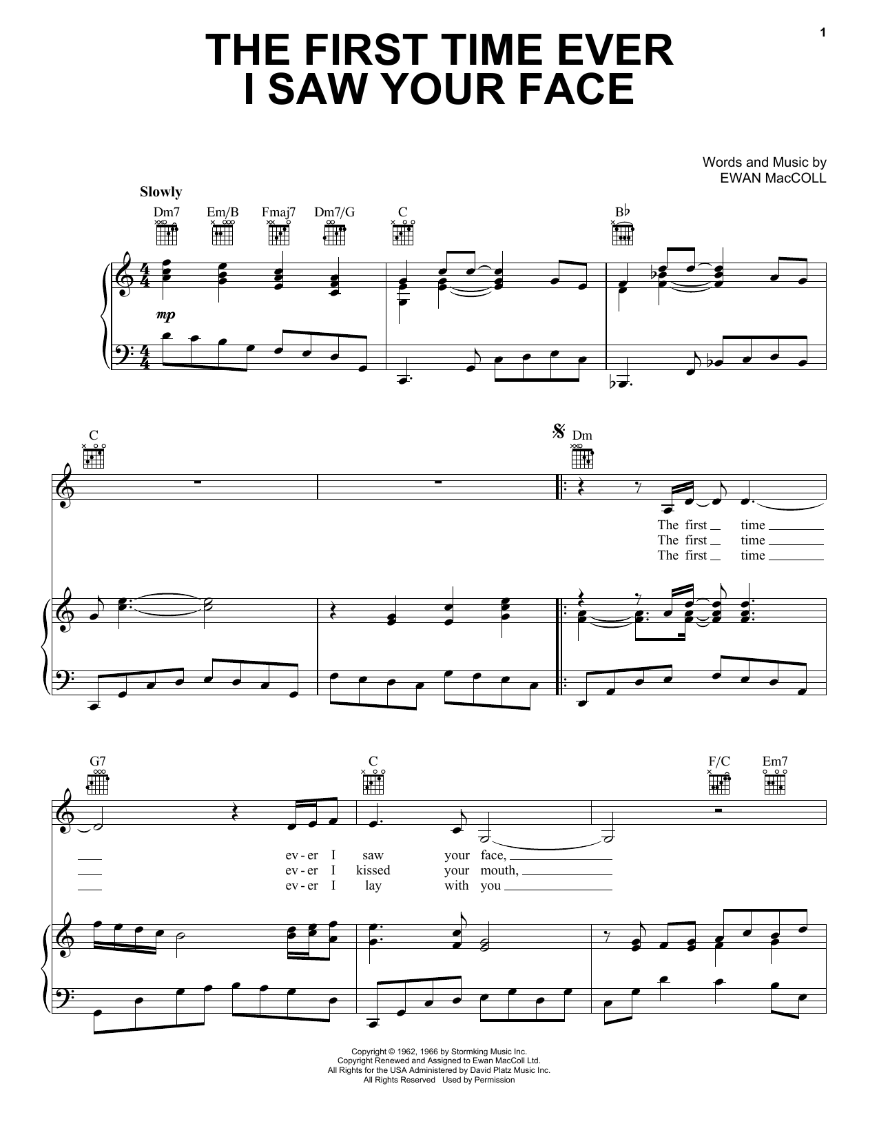 Roberta Flack The First Time Ever I Saw Your Face Sheet Music Notes & Chords for Piano, Vocal & Guitar - Download or Print PDF