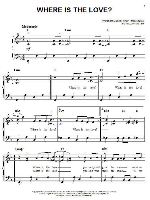 Roberta Flack Where Is The Love? Sheet Music Notes & Chords for Lyrics & Chords - Download or Print PDF