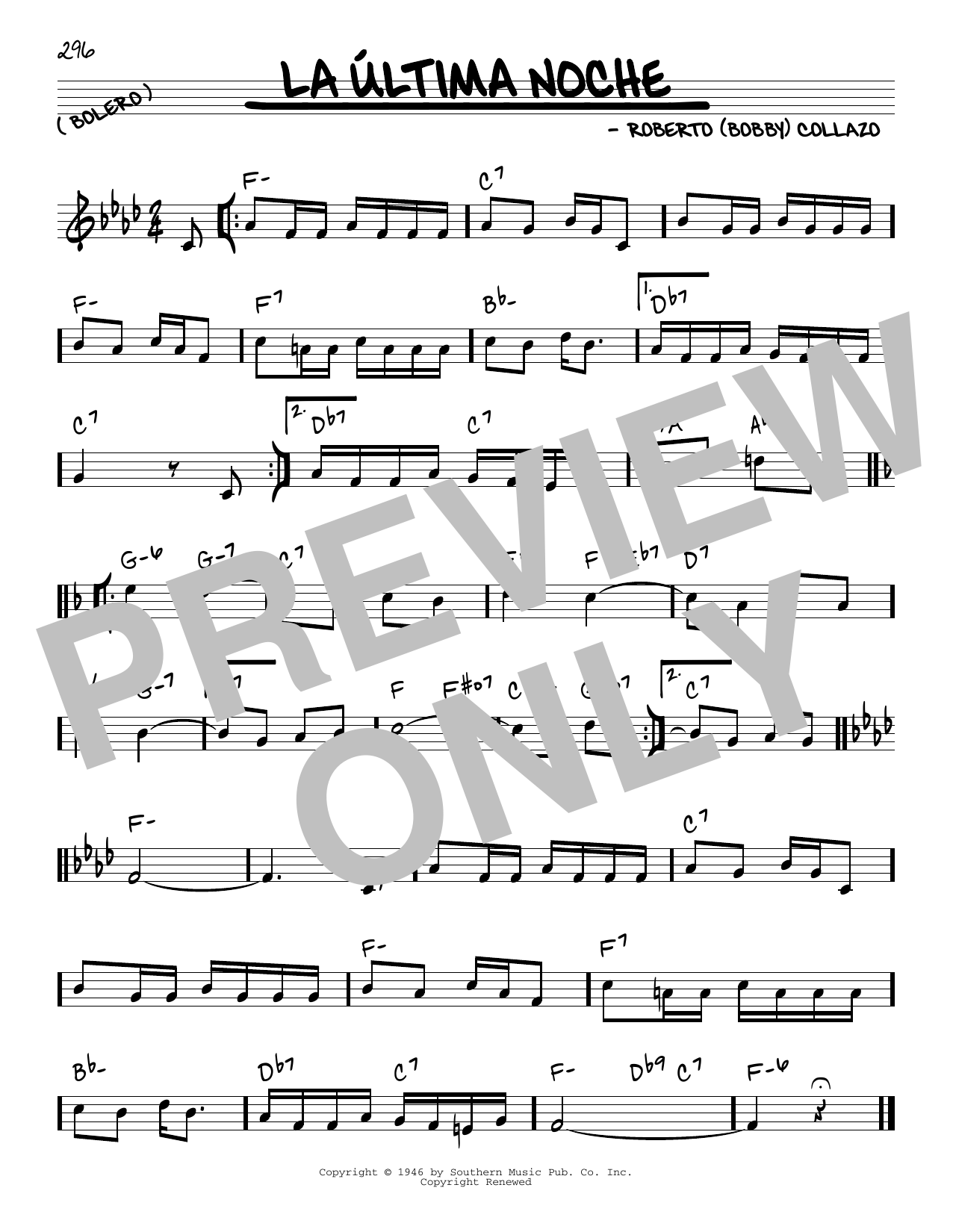 Roberto (Bobby) Collazo La Ultima Noche Sheet Music Notes & Chords for Real Book – Melody & Chords - Download or Print PDF