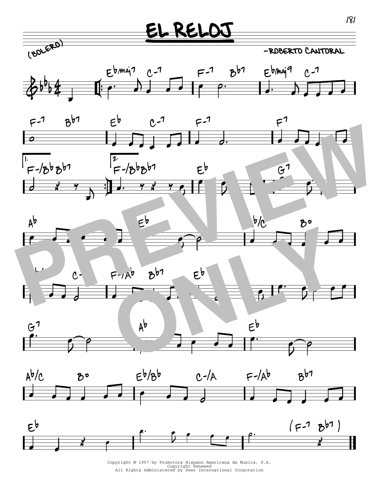 Roberto Cantoral El Reloj Sheet Music Notes & Chords for Real Book – Melody & Chords - Download or Print PDF