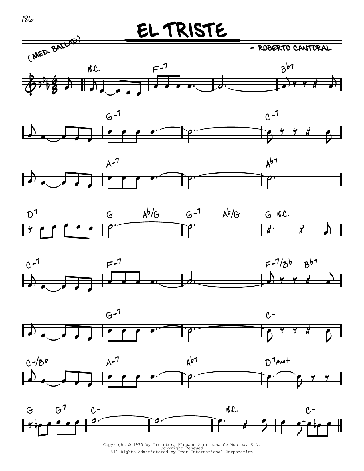 Roberto Cantoral El Triste Sheet Music Notes & Chords for Real Book – Melody & Chords - Download or Print PDF