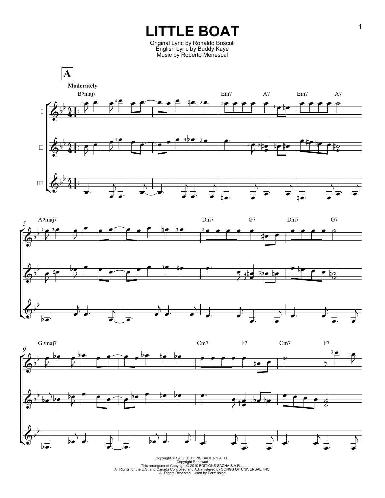 Roberto Menescal Little Boat (O Barquinho) Sheet Music Notes & Chords for Guitar Ensemble - Download or Print PDF