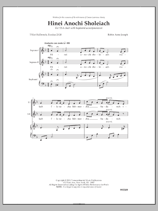 Robin Anne Joseph Hinei Anochi Sholei'ach Sheet Music Notes & Chords for Choral - Download or Print PDF