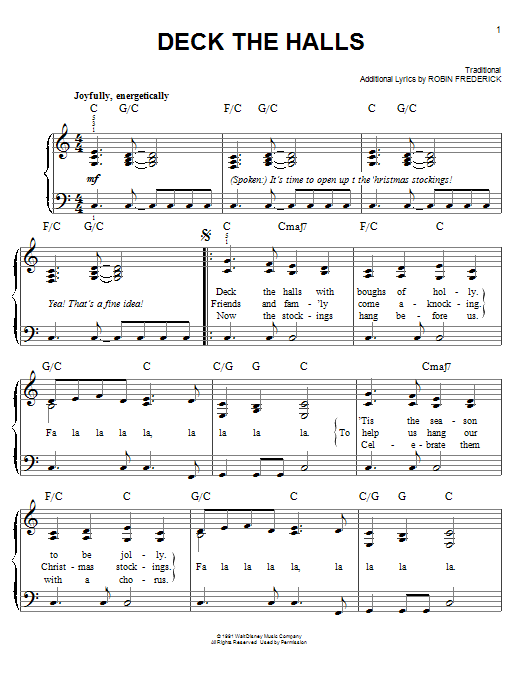 Robin Frederick Deck The Halls Sheet Music Notes & Chords for Easy Piano - Download or Print PDF