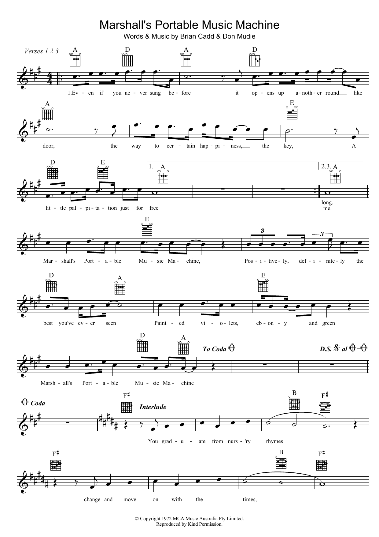 Robin Jolley Marshall's Portable Music Machine Sheet Music Notes & Chords for Melody Line, Lyrics & Chords - Download or Print PDF