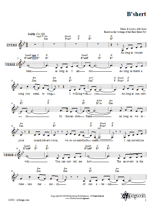 Robin Joseph B'shert Sheet Music Notes & Chords for Melody Line, Lyrics & Chords - Download or Print PDF