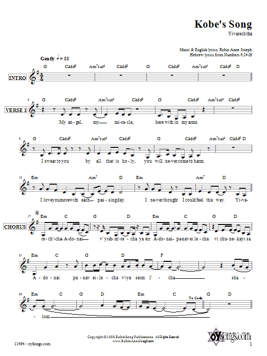 Robin Joseph Kobe's Song Sheet Music Notes & Chords for Melody Line, Lyrics & Chords - Download or Print PDF