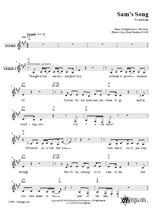 Robin Joseph Sam's Song Sheet Music Notes & Chords for Melody Line, Lyrics & Chords - Download or Print PDF