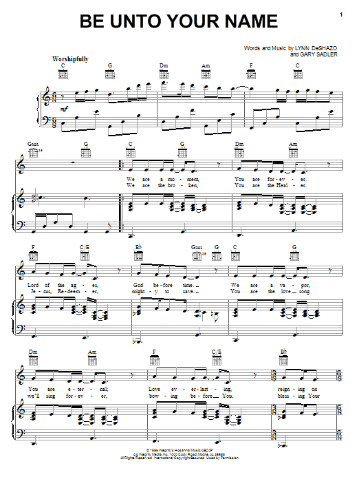 Robin Mark Be Unto Your Name Sheet Music Notes & Chords for Lyrics & Chords - Download or Print PDF