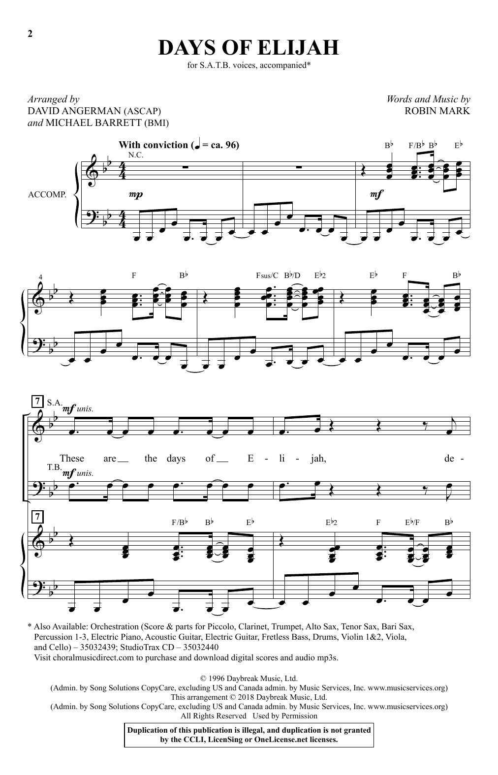 Robin Mark Days Of Elijah (arr. David Angerman & Michael Barrett) Sheet Music Notes & Chords for SATB Choir - Download or Print PDF