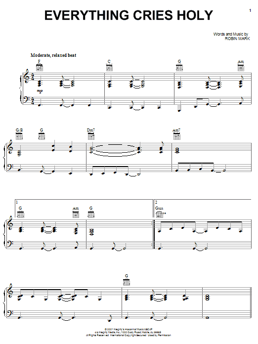 Robin Mark Everything Cries Holy Sheet Music Notes & Chords for Piano, Vocal & Guitar (Right-Hand Melody) - Download or Print PDF